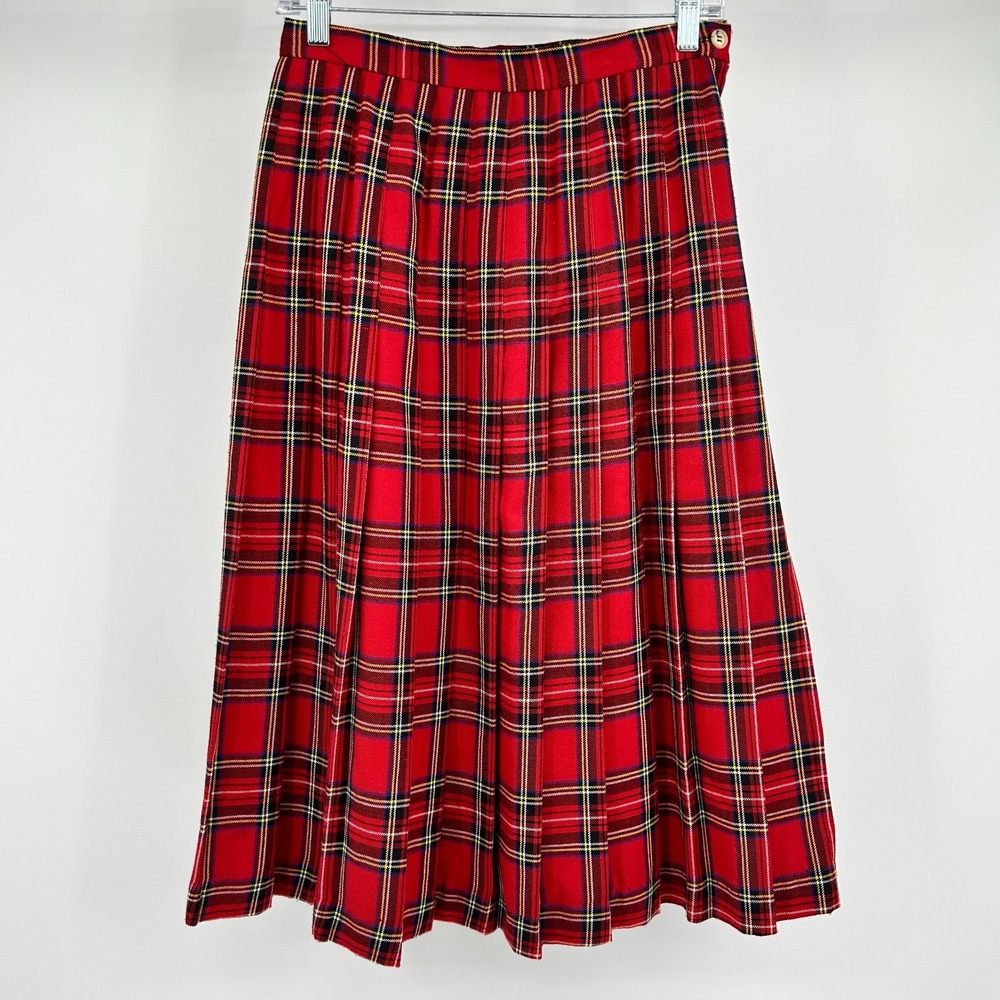 Vintage Pleated Tartan Midi Skirt Womens 8 (actual S) Heritage Academia Preppy